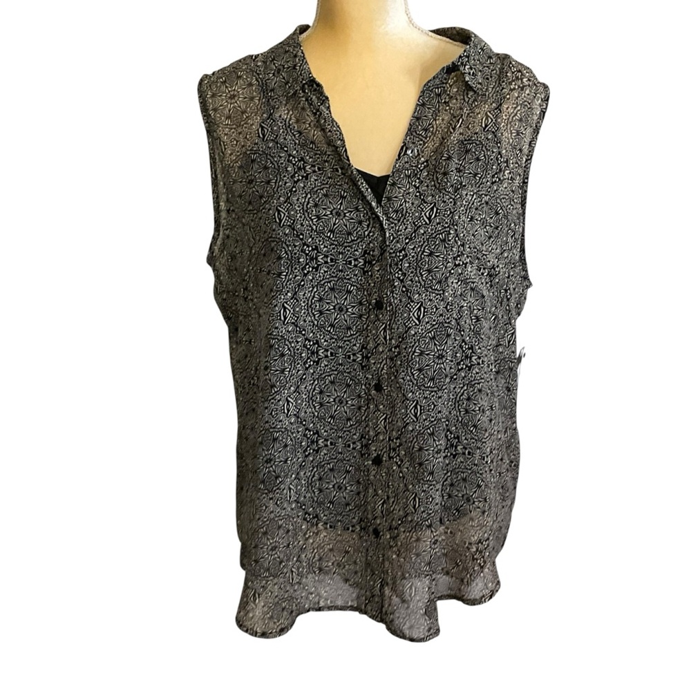 Liz Claiborne black & white Semi-sheer Top with black camisole. Size XL. NWT - Picture 3 of 11